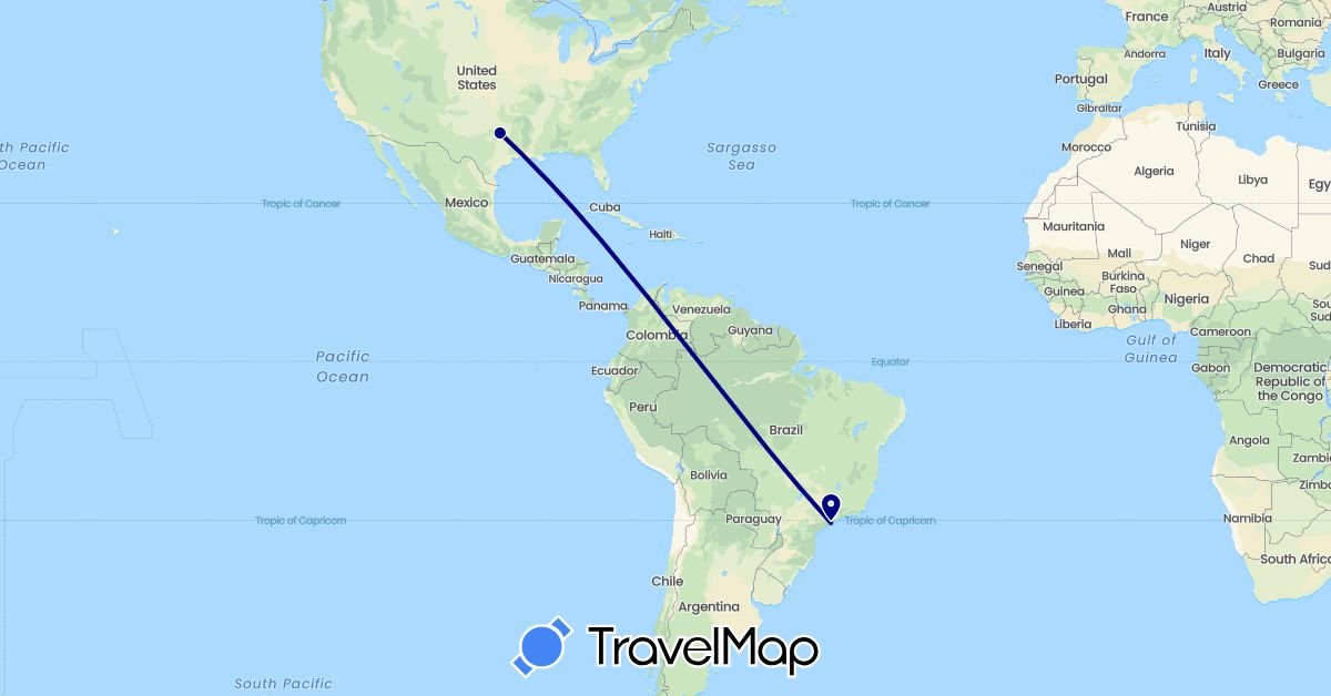 TravelMap itinerary: driving in Brazil, United States (North America, South America)